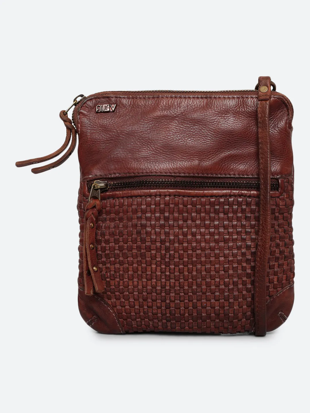 Ilana: Cognac Mini Crossbody Bag With Mini Square Weave