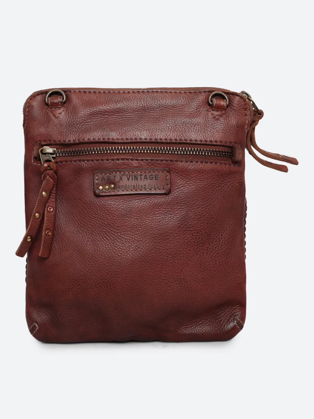 Ilana: Cognac Mini Crossbody Bag With Mini Square Weave