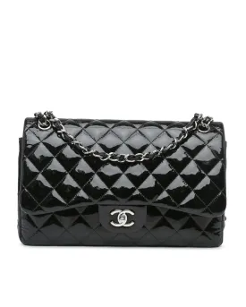 Jumbo Classic Patent Double Flap Bag with Quilted Leather and Chain Straps