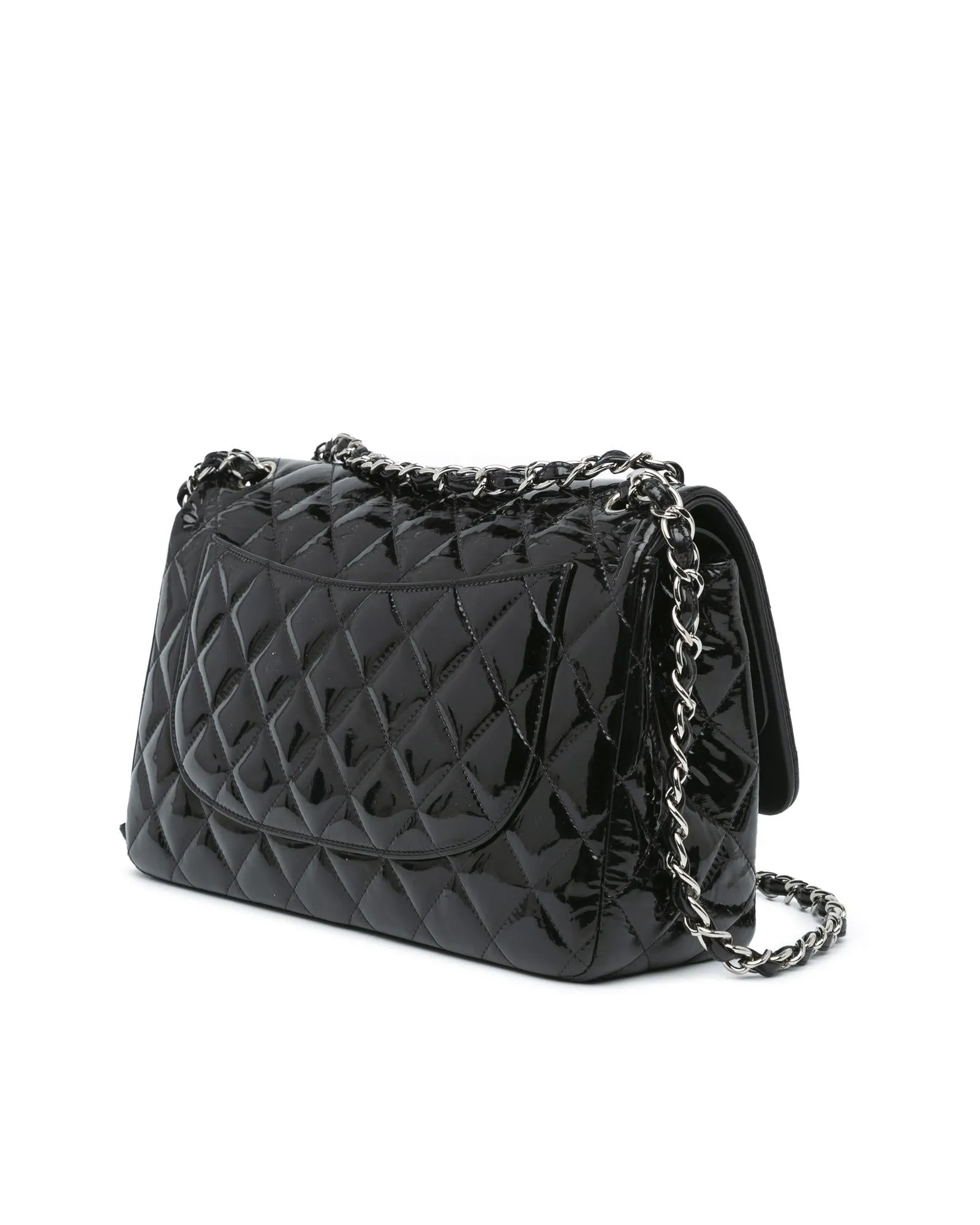Jumbo Classic Patent Double Flap Bag with Quilted Leather and Chain Straps