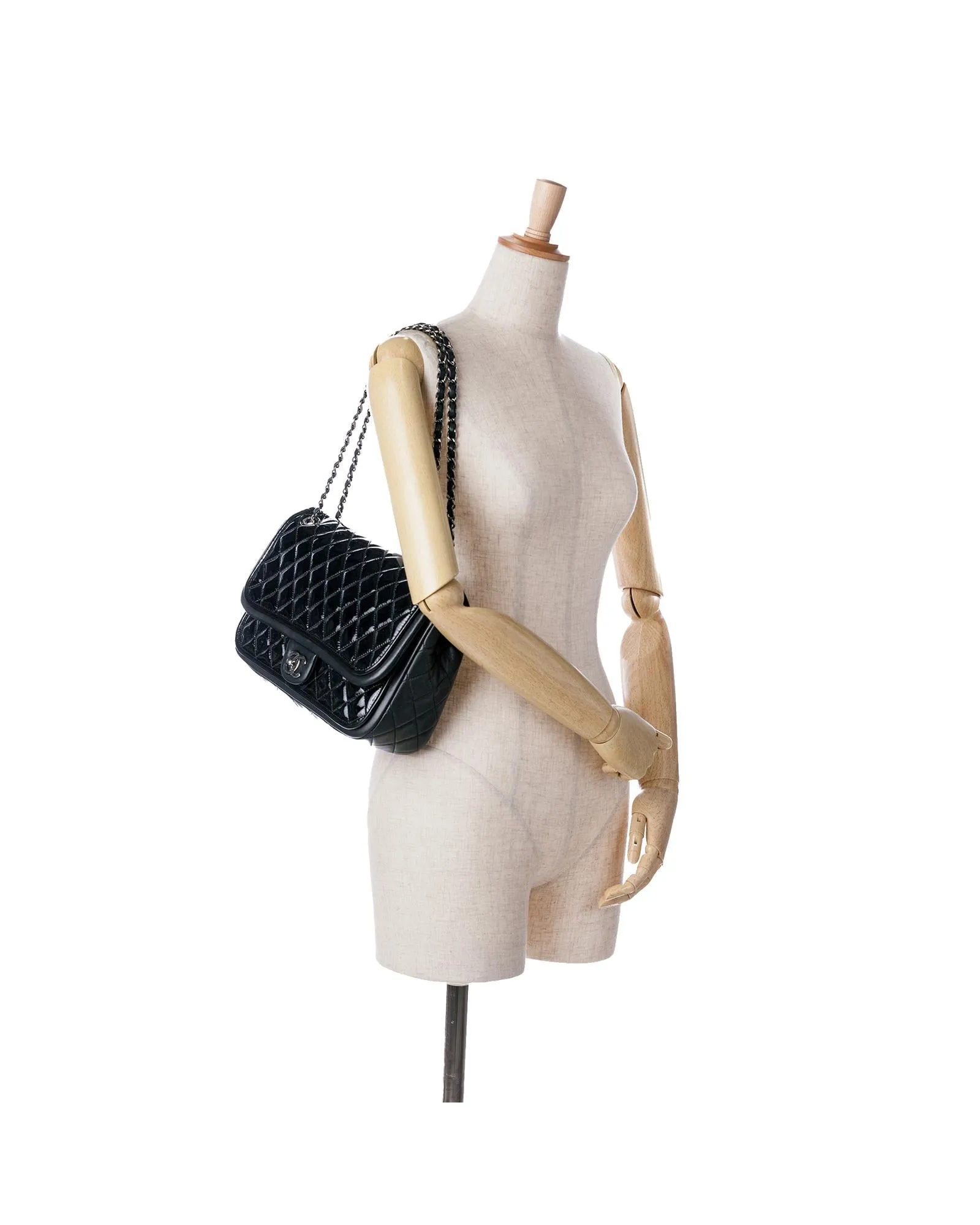 Jumbo Patent Classic Twist Flap Bag with Quilted Leather and Chain Straps