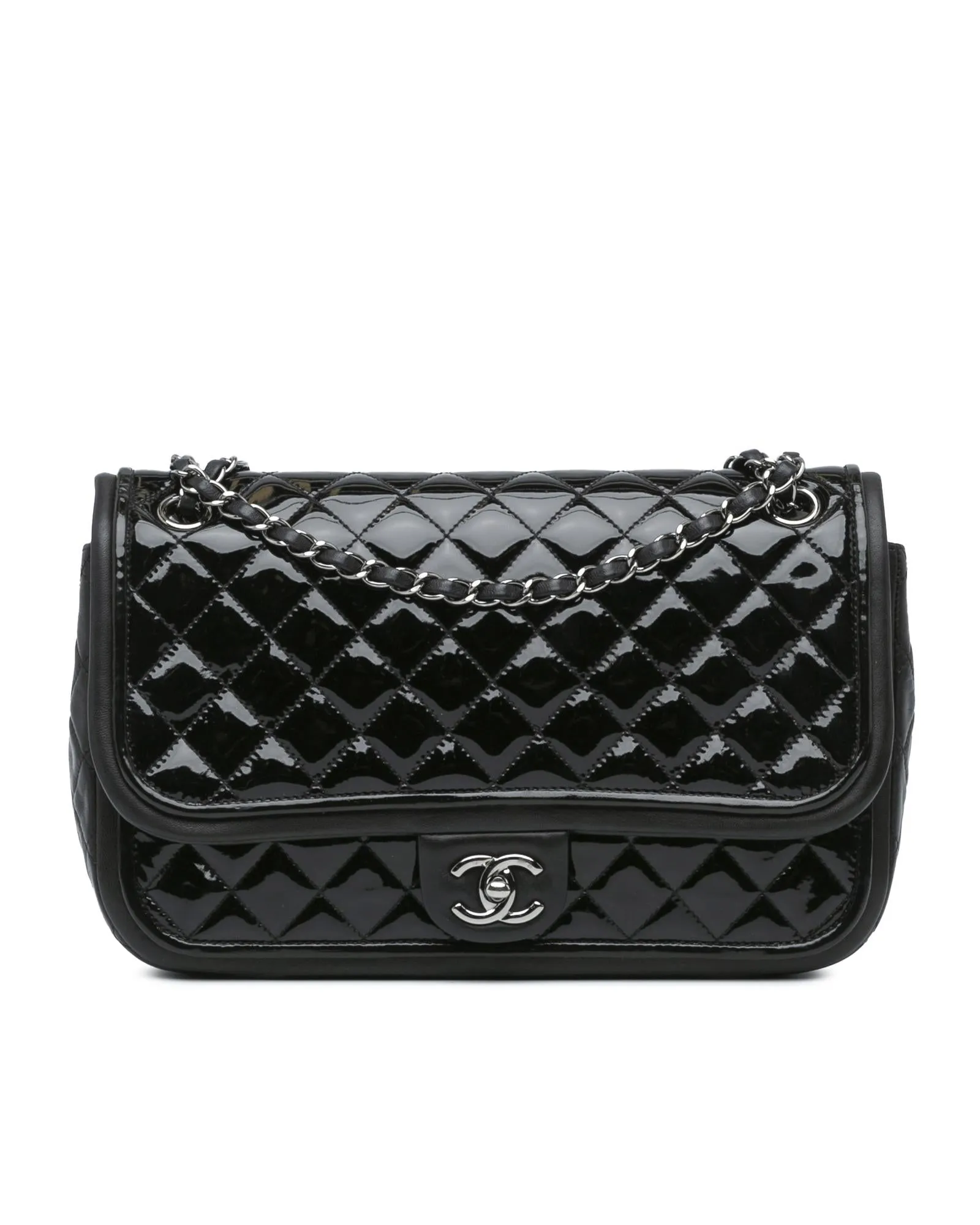 Jumbo Patent Classic Twist Flap Bag with Quilted Leather and Chain Straps