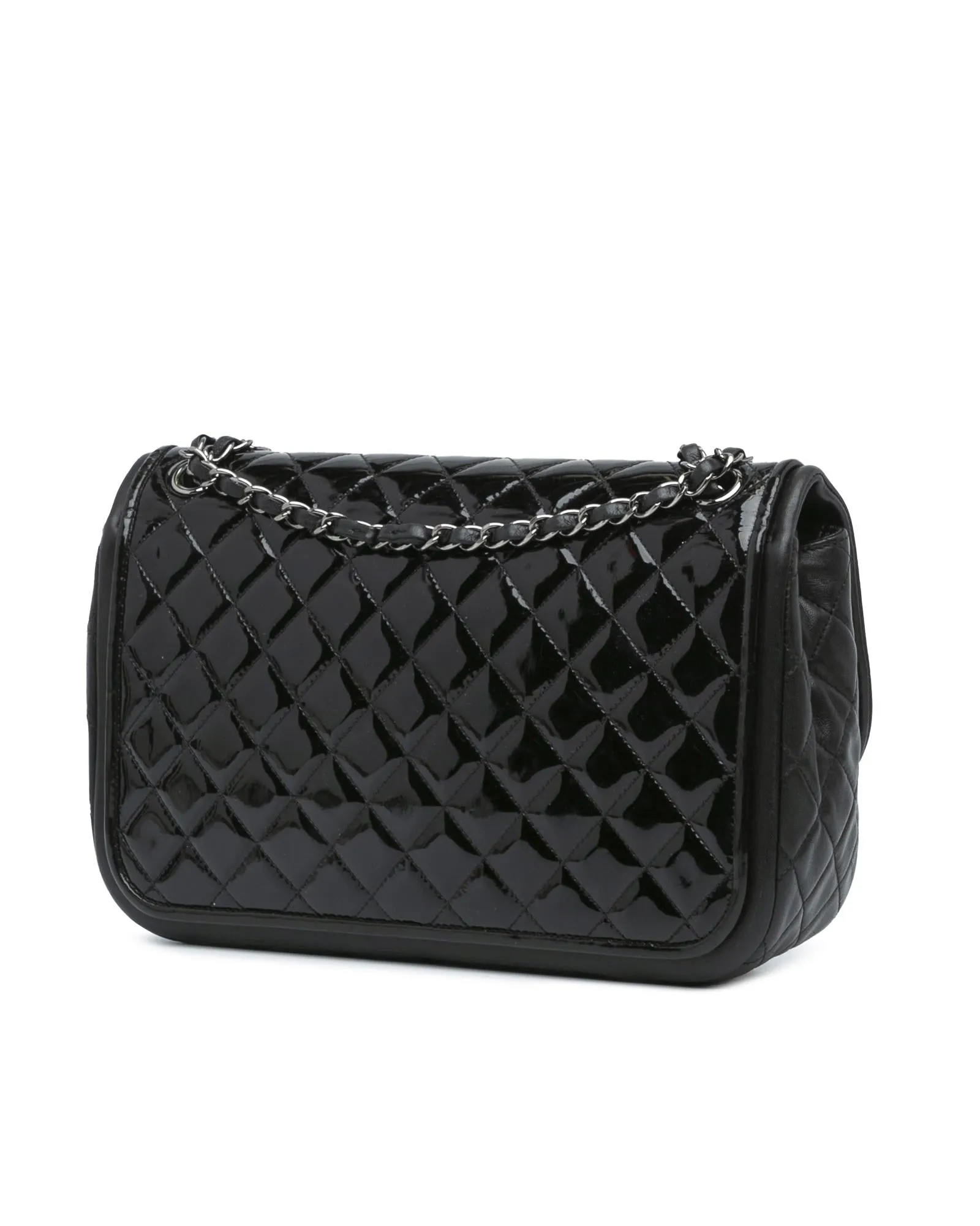 Jumbo Patent Classic Twist Flap Bag with Quilted Leather and Chain Straps