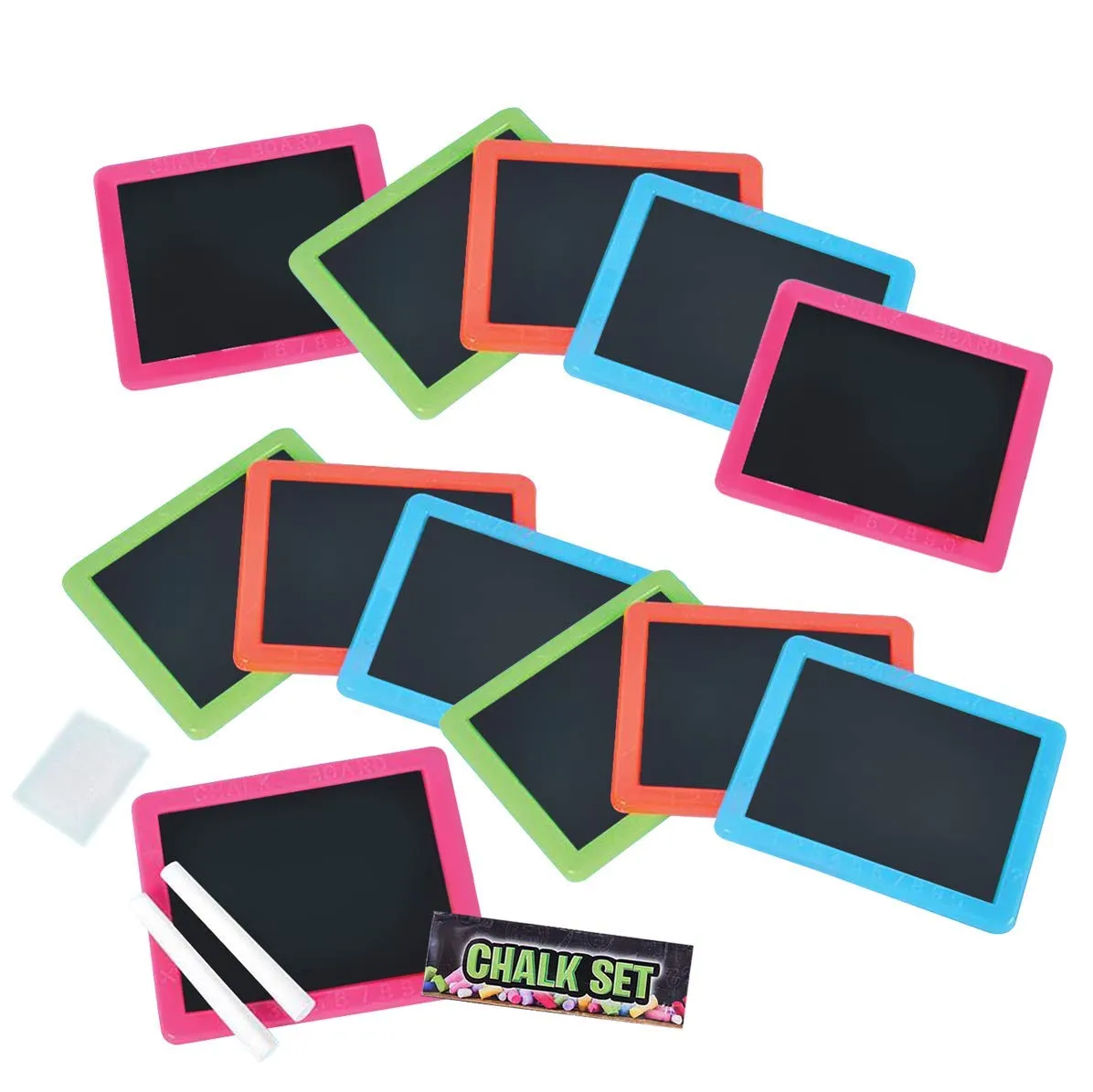 Kicko Neon Chalkboard Sets - Pack of 12 - 5 x 4 Inch Chalkboard with Bright Neon Borders