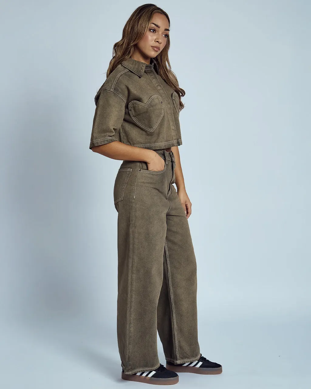 Lacy Acid Wash Cropped Denim Shirt