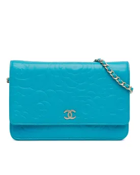 Lambskin Embossed Wallet On Chain with Quilted Leather and Interior Card Slots