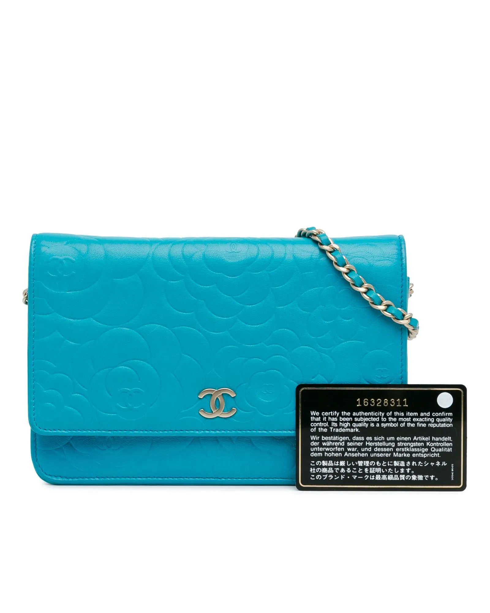 Lambskin Embossed Wallet On Chain with Quilted Leather and Interior Card Slots