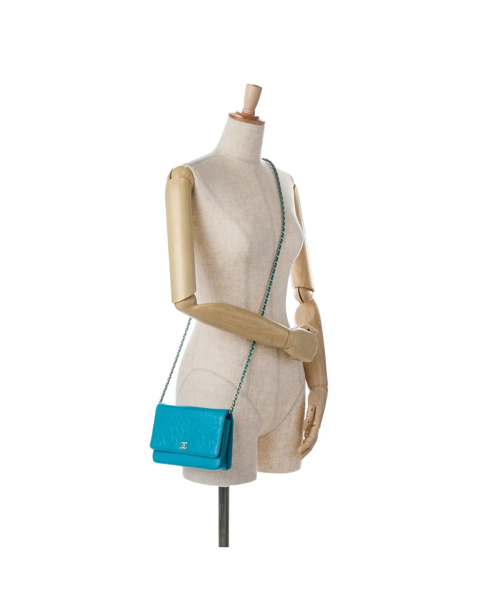Lambskin Embossed Wallet On Chain with Quilted Leather and Interior Card Slots