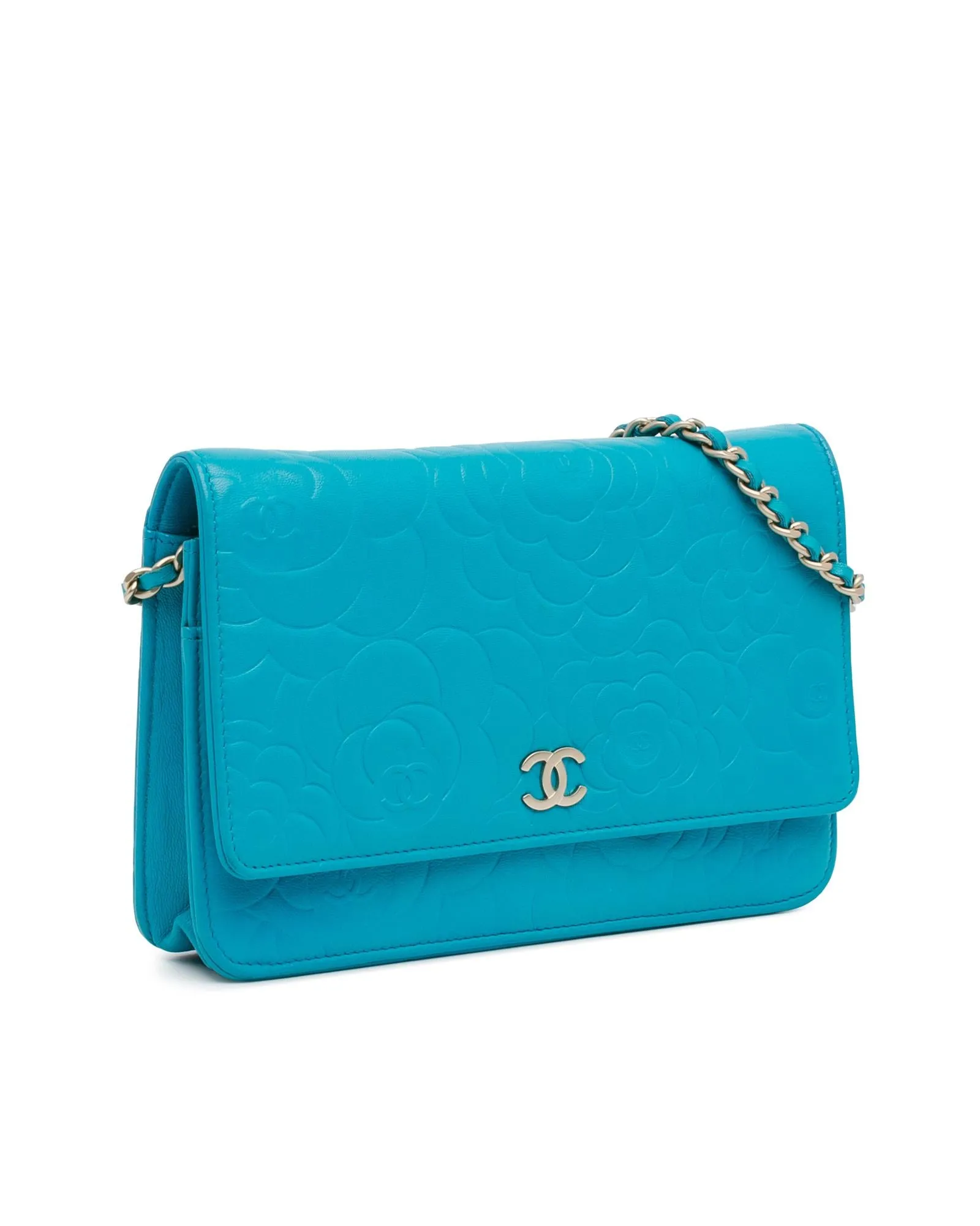 Lambskin Embossed Wallet On Chain with Quilted Leather and Interior Card Slots