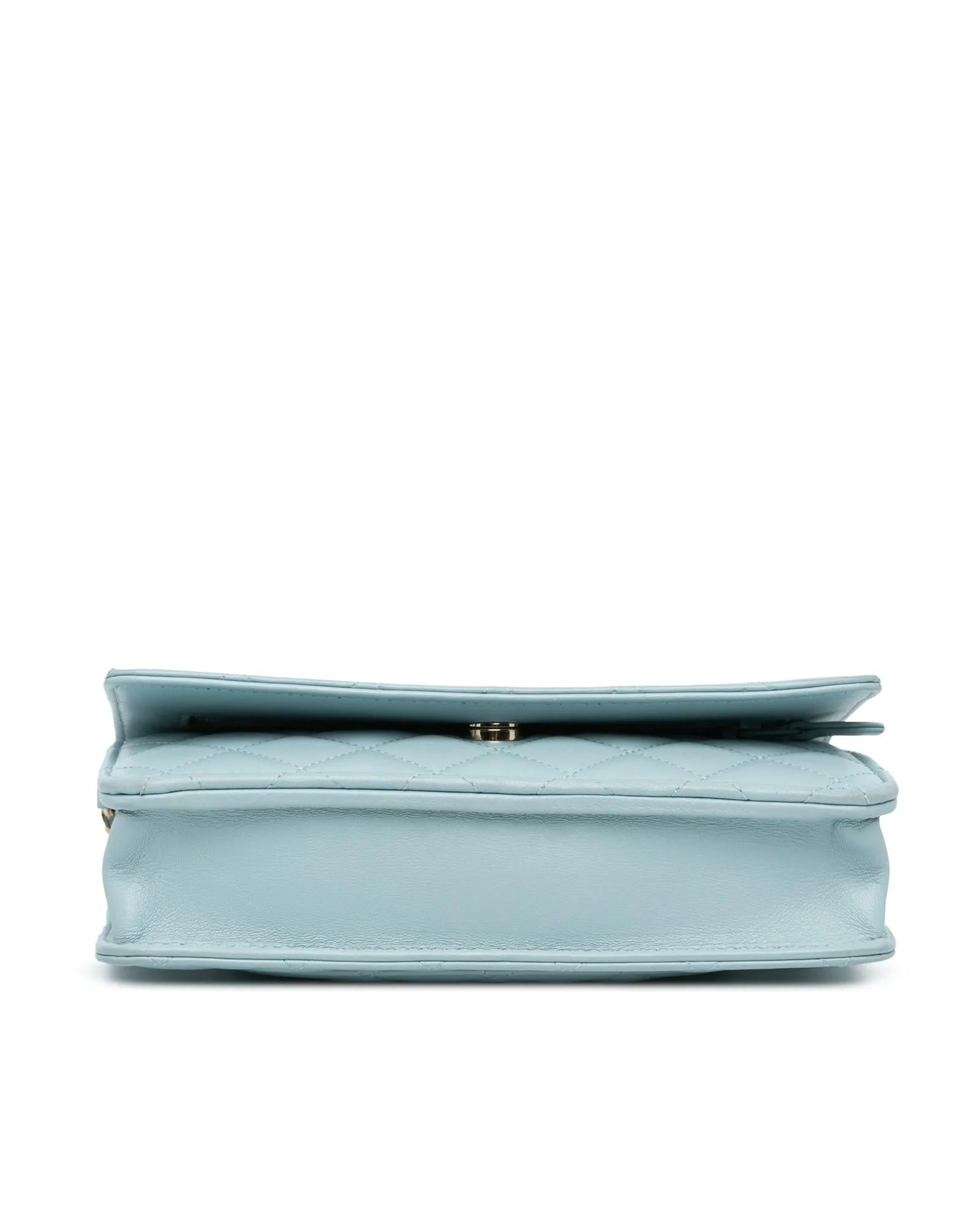 Lambskin Quilted Wallet on Chain with Pearl Strap and Magnetic Closure