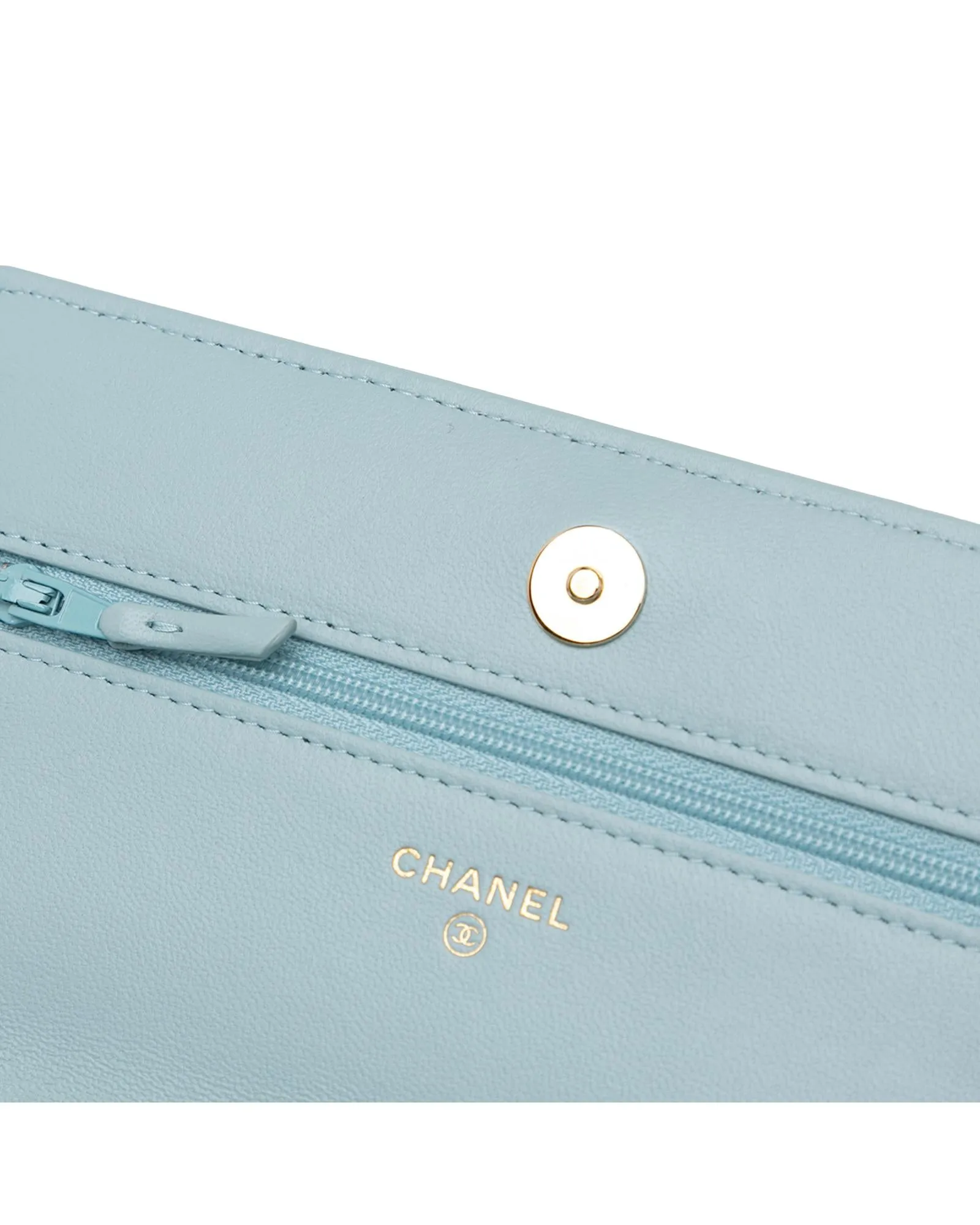 Lambskin Quilted Wallet on Chain with Pearl Strap and Magnetic Closure