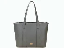 LARGE PLAIN GREY TOTE HANDBAG WITH STRIPE INTERIOR