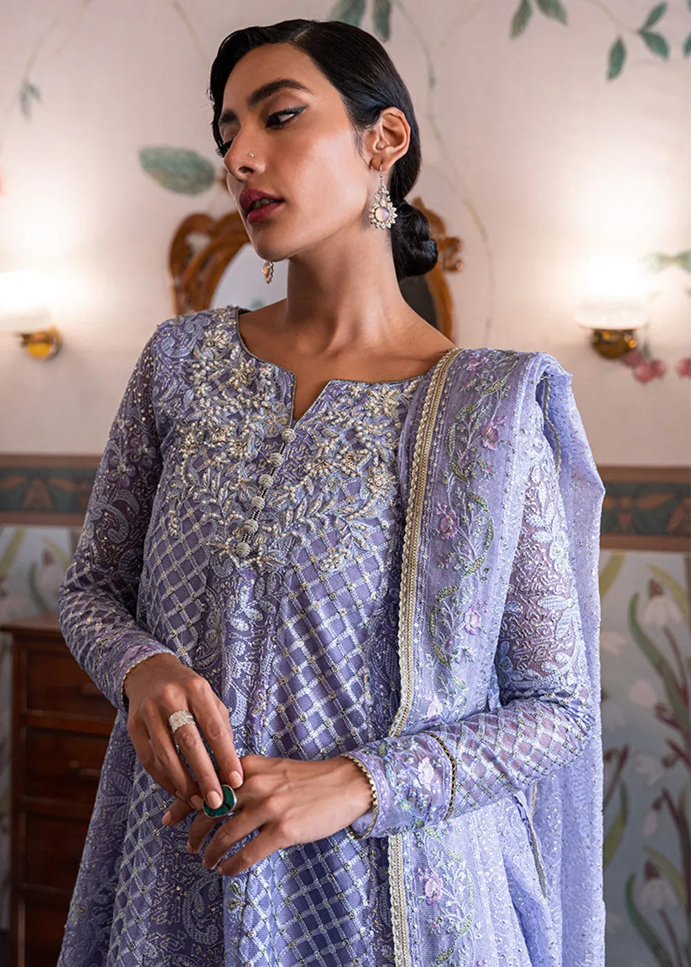 Lavender Organza Net Pakistani Suit | Mushq | Qala Kamdaani | Neha