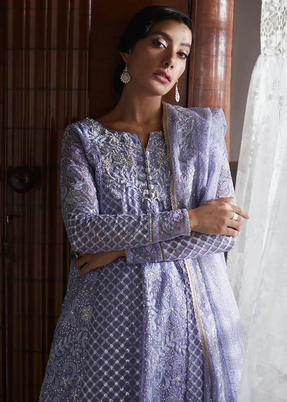 Lavender Organza Net Pakistani Suit | Mushq | Qala Kamdaani | Neha