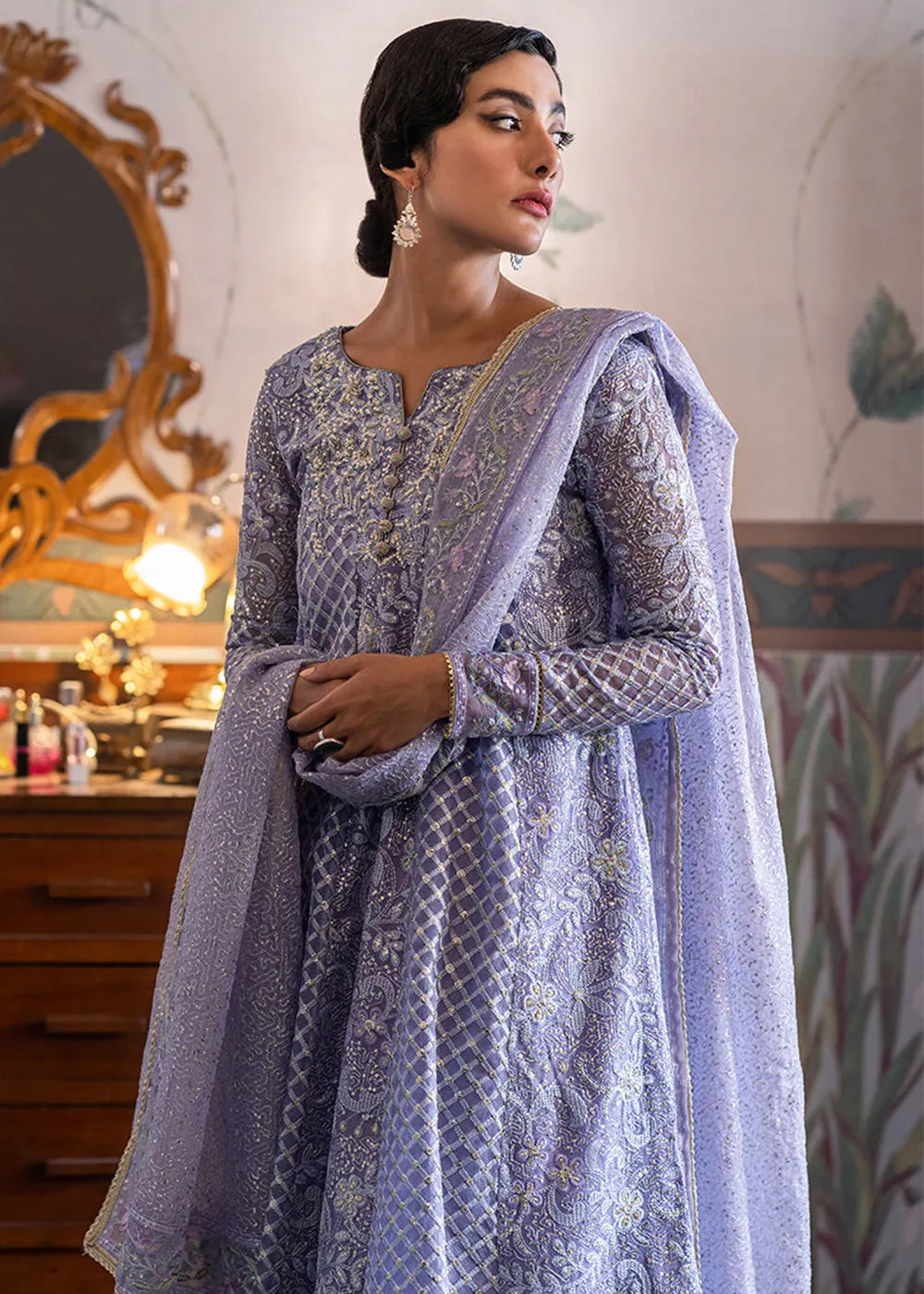 Lavender Organza Net Pakistani Suit | Mushq | Qala Kamdaani | Neha