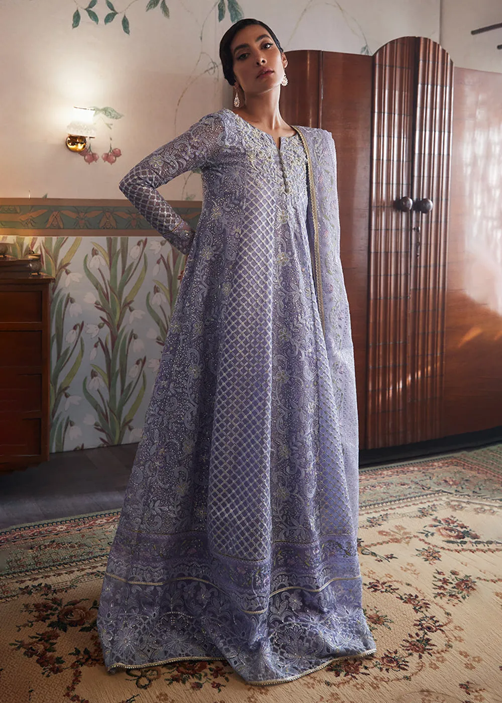 Lavender Organza Net Pakistani Suit | Mushq | Qala Kamdaani | Neha