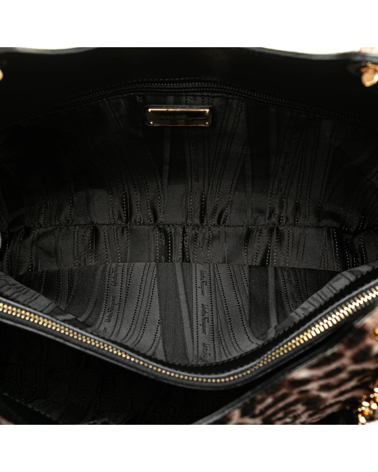 Leopard Print Pony Hair Tote with Leather Trim and Chain Handles