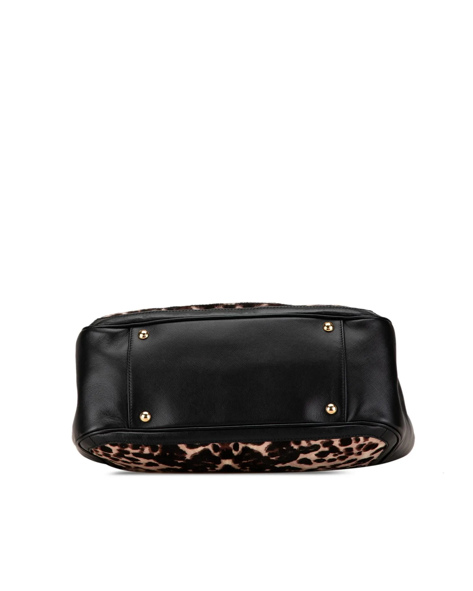Leopard Print Pony Hair Tote with Leather Trim and Chain Handles