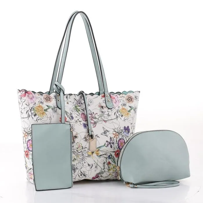 LF5112T Floral Print 3-in-1 Tote/Wristlet/Zipper Wallet