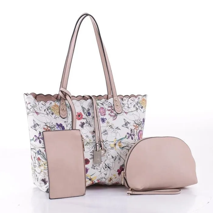 LF5112T Floral Print 3-in-1 Tote/Wristlet/Zipper Wallet