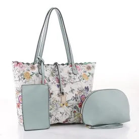 LF5112T Floral Print 3-in-1 Tote/Wristlet/Zipper Wallet