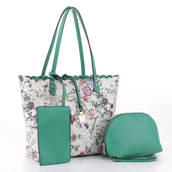 LF5112T Floral Print 3-in-1 Tote/Wristlet/Zipper Wallet
