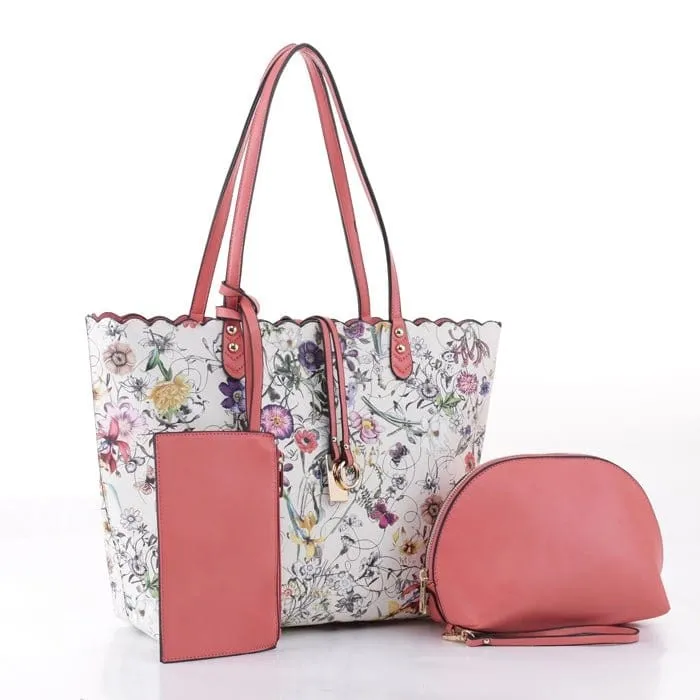 LF5112T Floral Print 3-in-1 Tote/Wristlet/Zipper Wallet