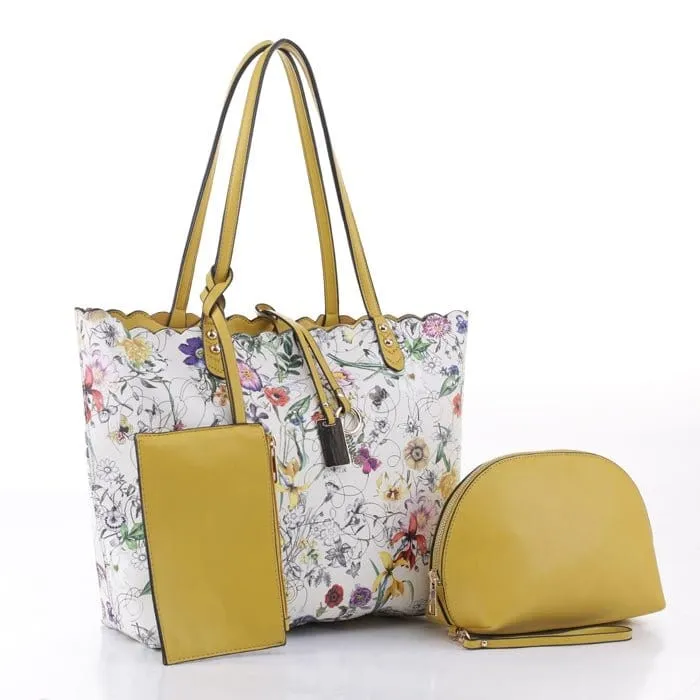 LF5112T Floral Print 3-in-1 Tote/Wristlet/Zipper Wallet