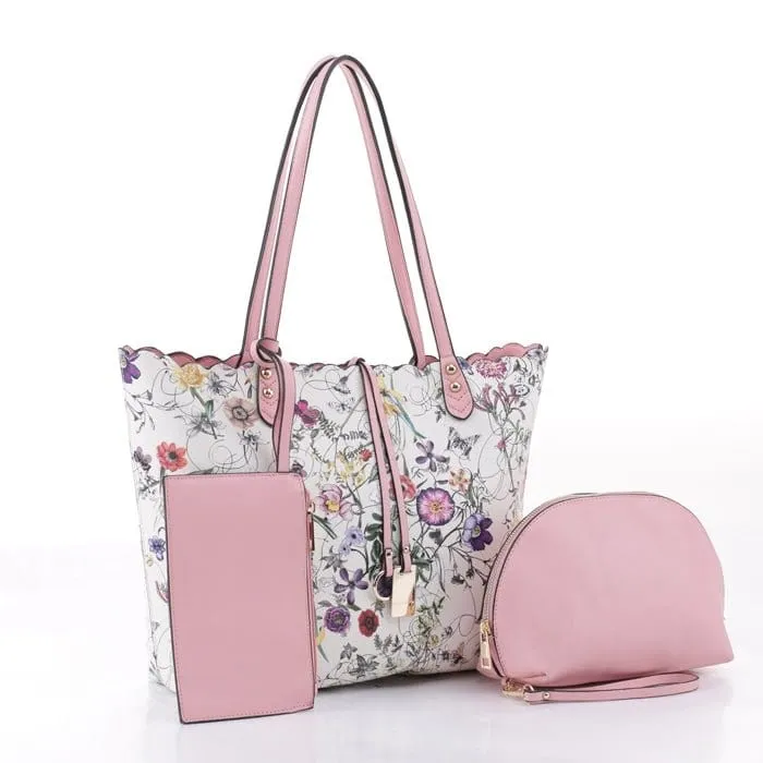 LF5112T Floral Print 3-in-1 Tote/Wristlet/Zipper Wallet