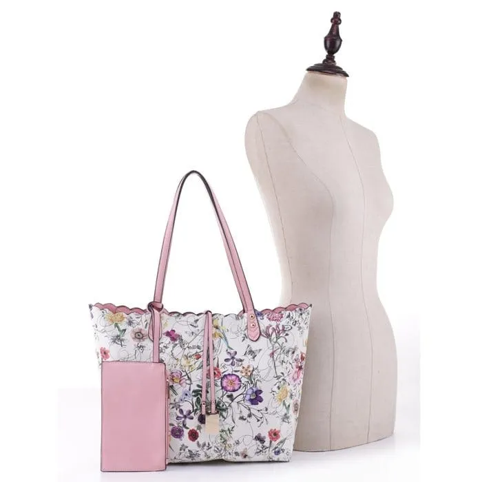 LF5112T Floral Print 3-in-1 Tote/Wristlet/Zipper Wallet