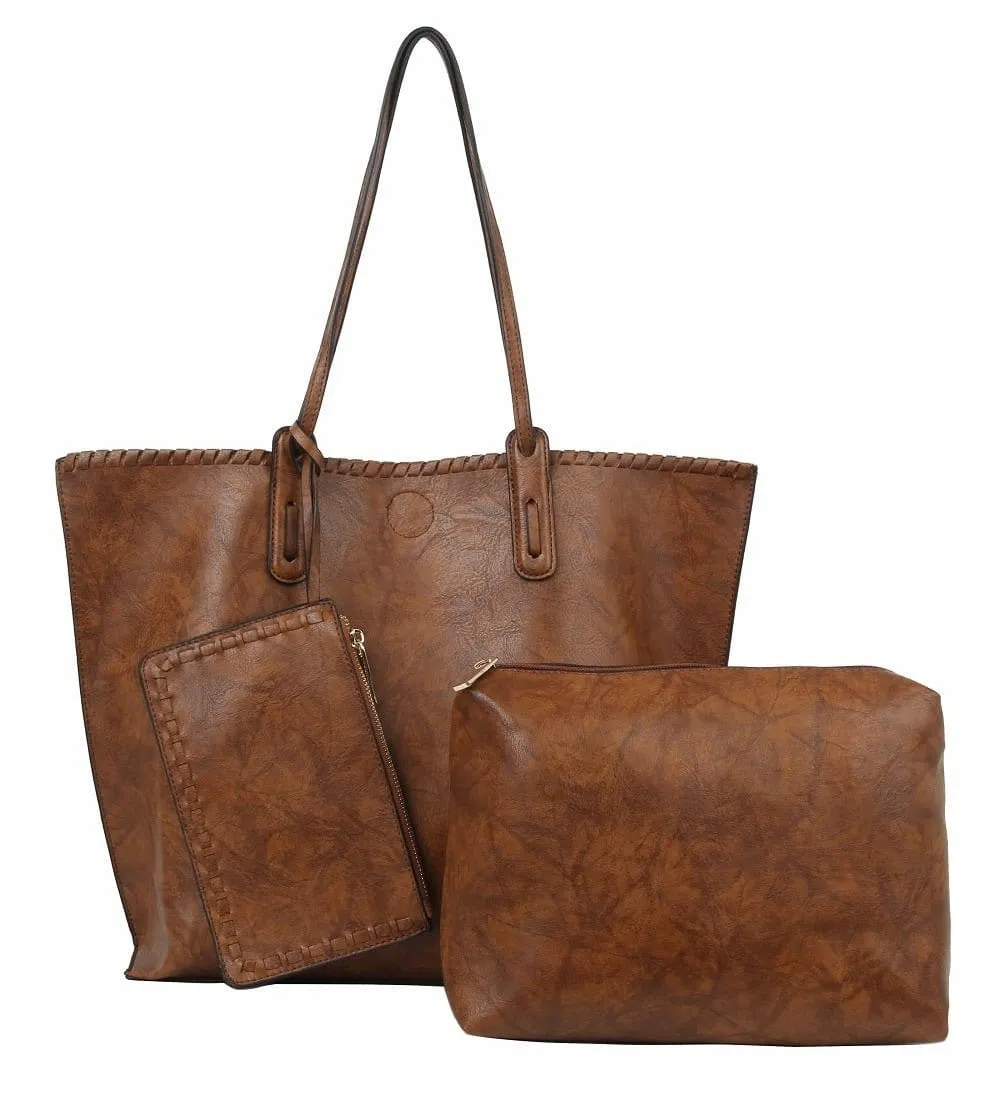 LHU364 3-in-1 Whipstitch Detail Shoulder/Shopper w/ 2 Zipper Pouches