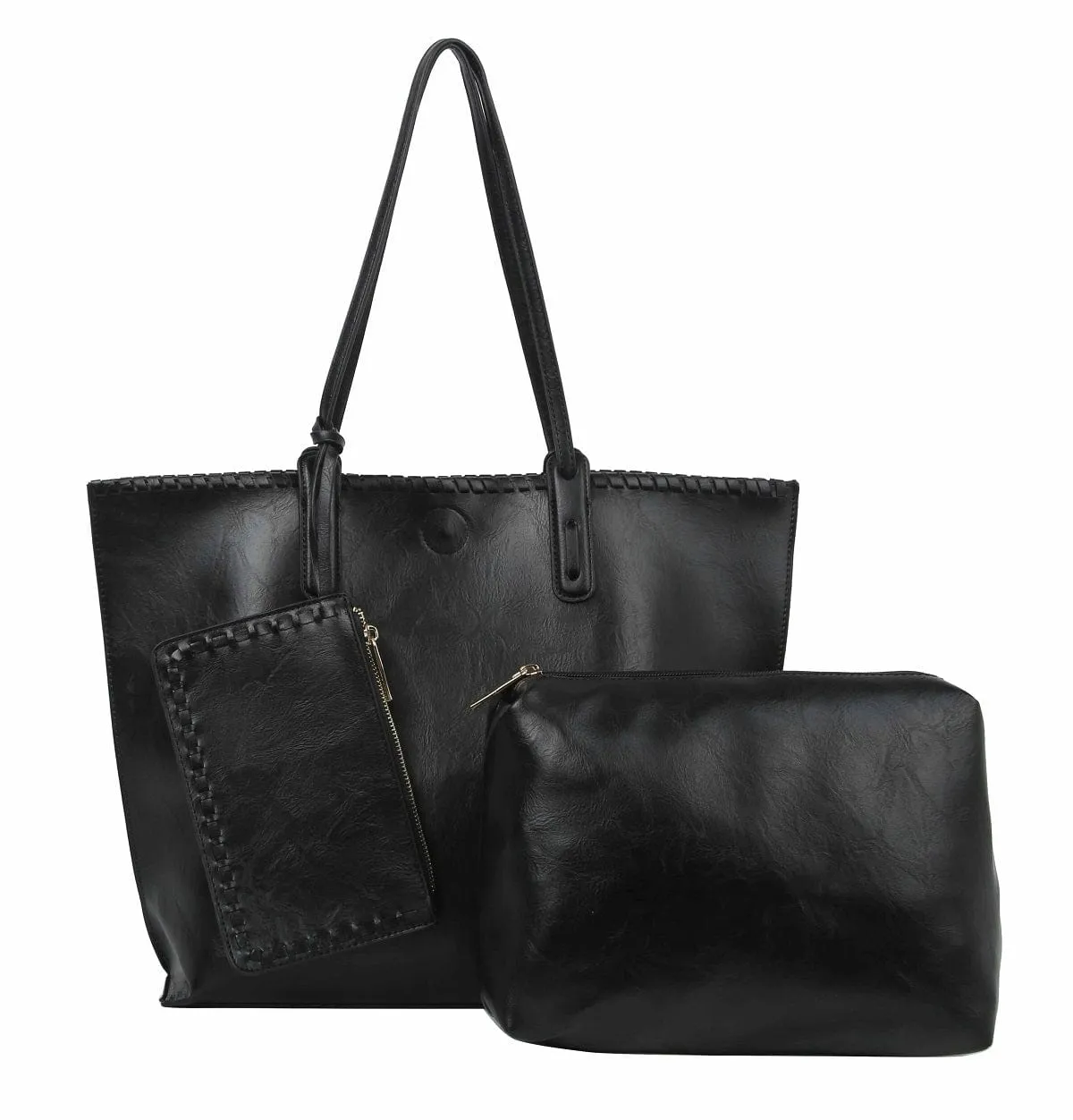 LHU364 3-in-1 Whipstitch Detail Shoulder/Shopper w/ 2 Zipper Pouches