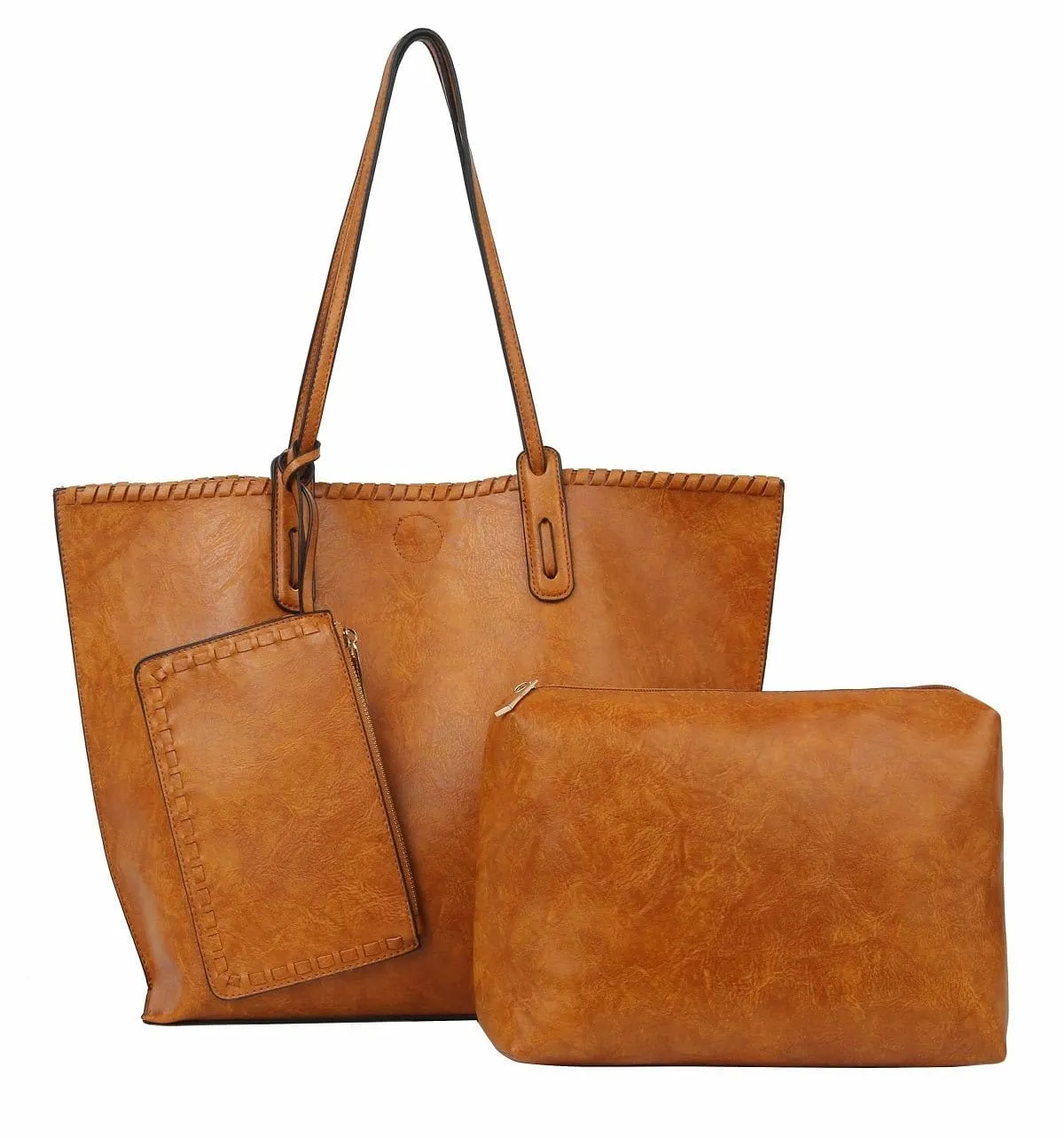 LHU364 3-in-1 Whipstitch Detail Shoulder/Shopper w/ 2 Zipper Pouches
