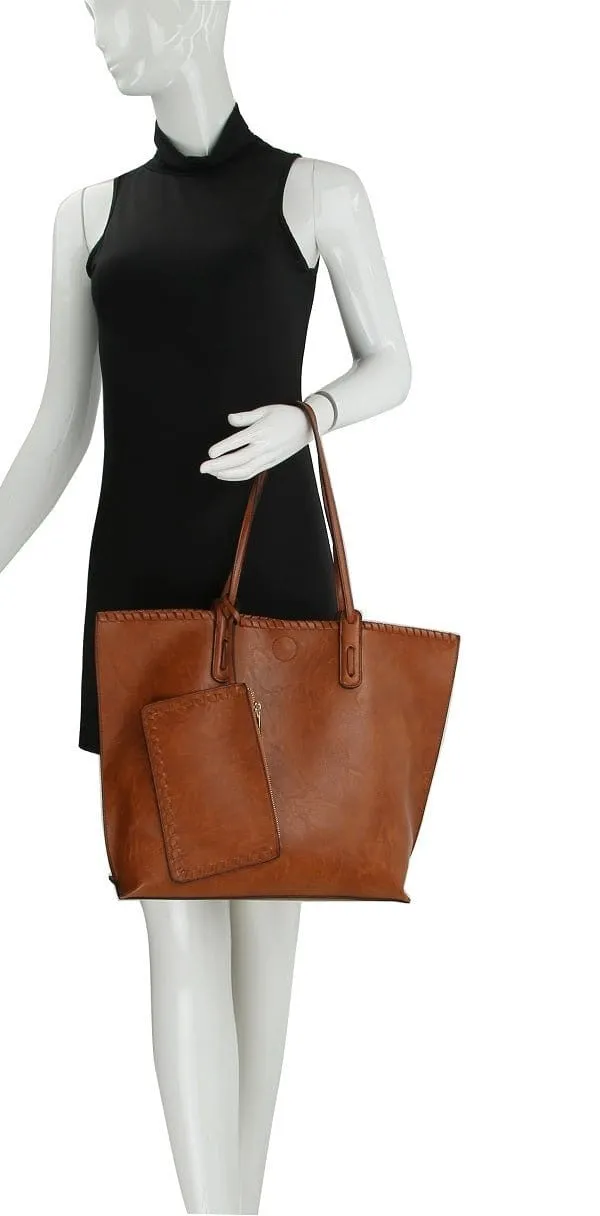 LHU364 3-in-1 Whipstitch Detail Shoulder/Shopper w/ 2 Zipper Pouches