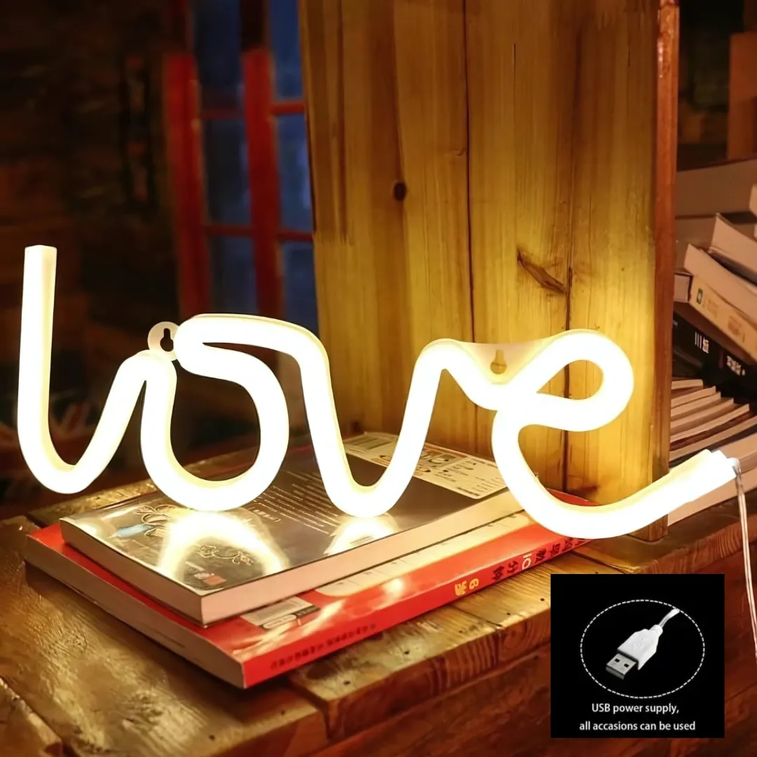 Love 5 in 1 Combo - 32cm Love Neon Light, 3D LED Message Board with Pen, Pack of 12 Air Dry Clay, Mini Scratch Book, Water Magic Book, Free 4 in 1 USB Hub