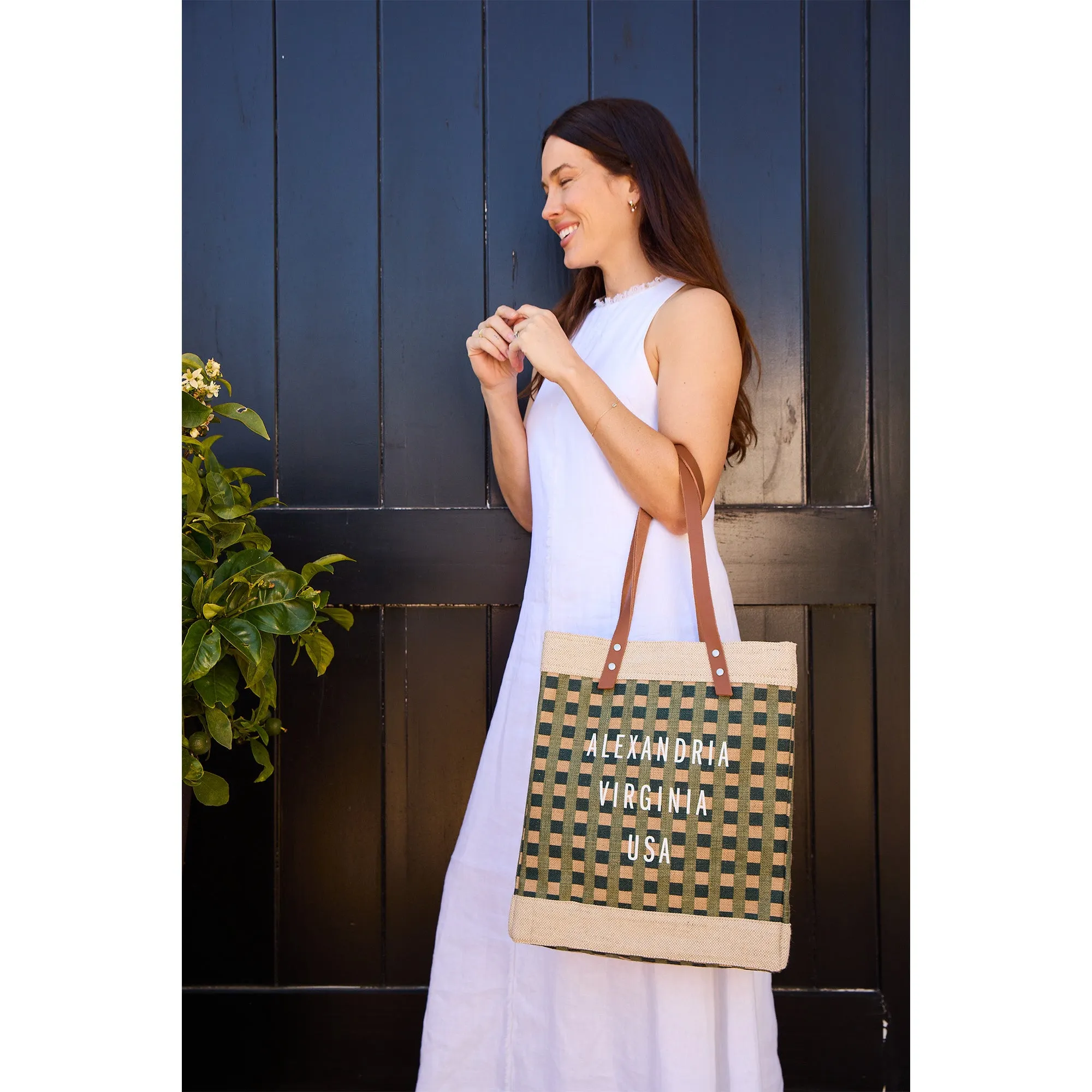 Market Tote in Green Gingham