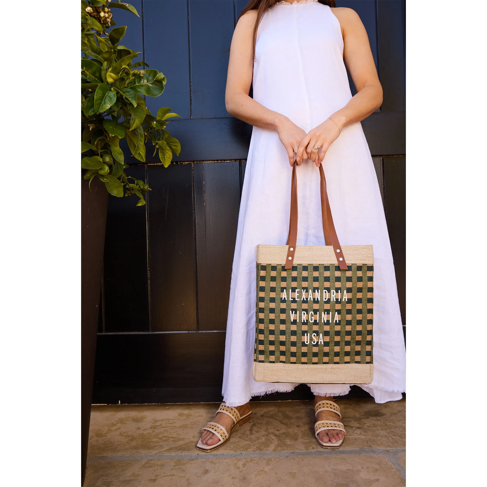 Market Tote in Green Gingham