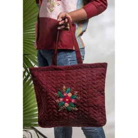 Maroon Hand Embroidered Quilted Bag