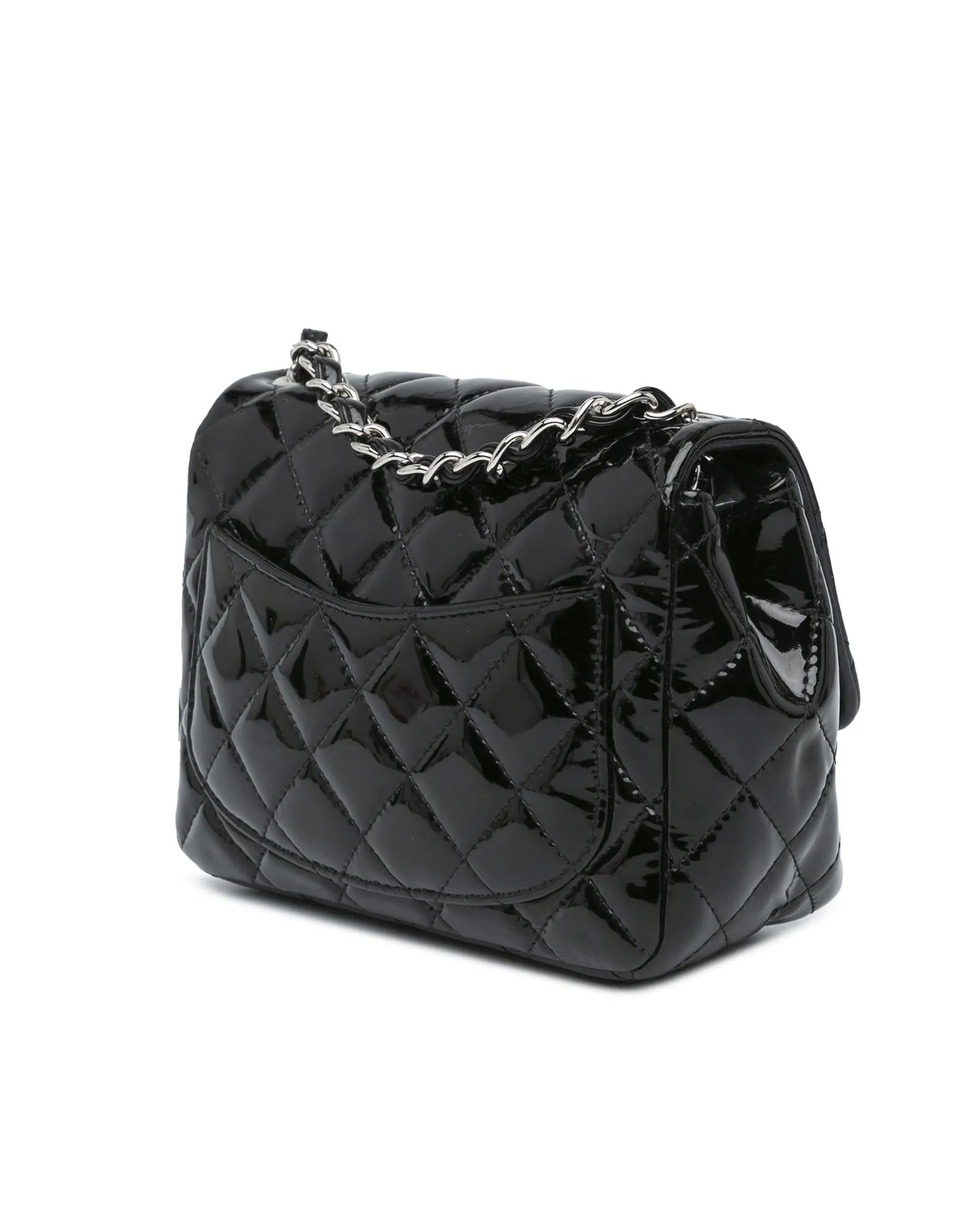 Mini Square Classic Patent Single Flap Bag with Quilted Leather and Twist Lock Closure