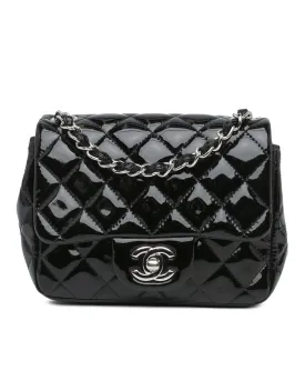 Mini Square Classic Patent Single Flap Bag with Quilted Leather and Twist Lock Closure