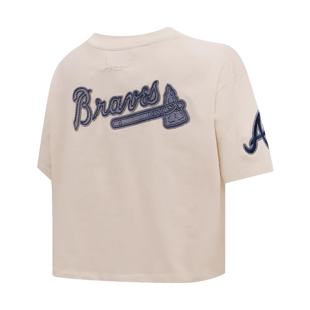 MLB ATLANTA BRAVES VARSITY BLUES WOMEN'S BOXY TEE (LINEN)
