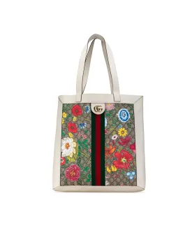 Ophidia Tote Bag with Leather Trim and Flat Handles