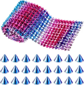 Pandahall 1 Yard Sew Stitch On Spike Stud 12 Rows Bullet Cone Flatback Rivets Punk Rock Trim Mesh Bead Craft for Leather Clothes Belt Bags Jewelry Making (Colorful)