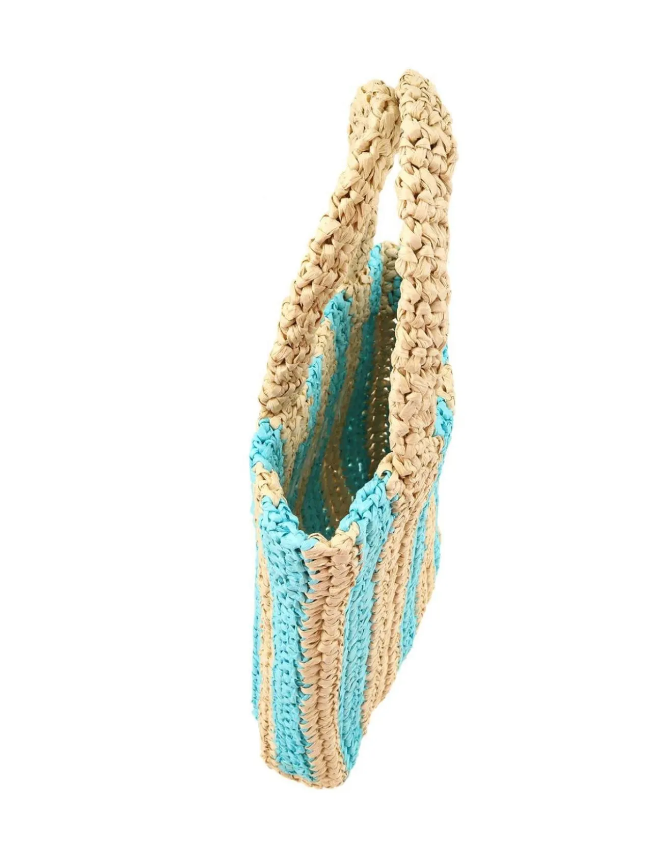 Paris Embroidery Straw Blue Striped Handle Mini Tote
