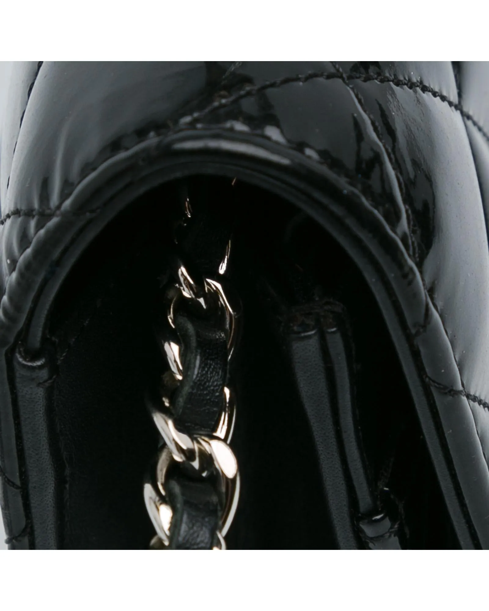 Patent Leather Quilted Wallet on Chain with Twist Lock Closure