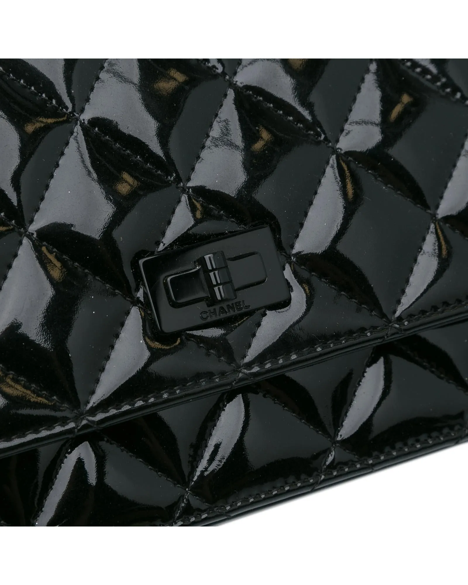 Patent Leather Quilted Wallet on Chain with Twist Lock Closure