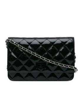 Patent Leather Quilted Wallet on Chain with Twist Lock Closure