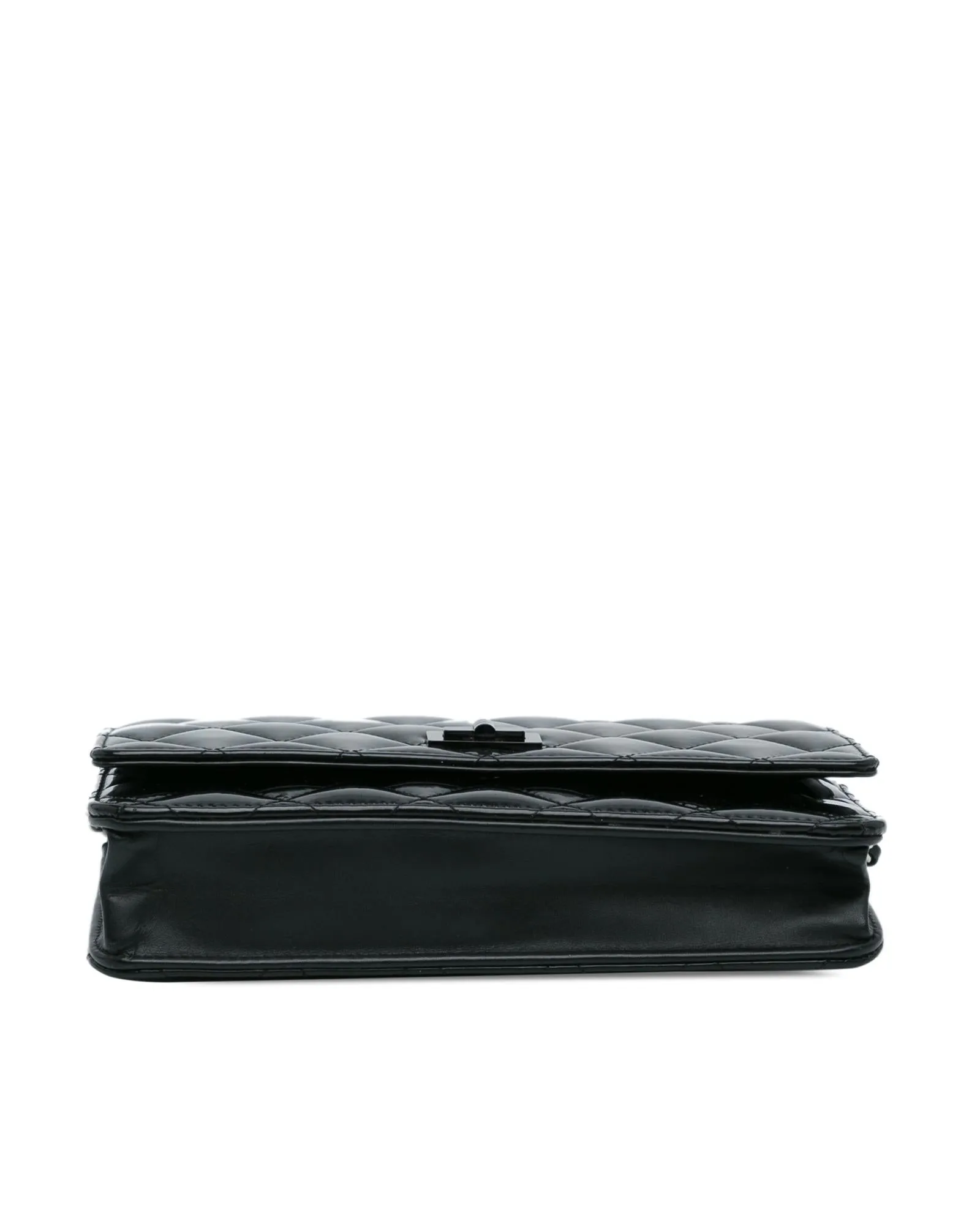 Patent Leather Quilted Wallet on Chain with Twist Lock Closure