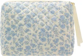 PAZIMIIK Cotton Makeup Bag for Women Large Quilted Travel Cosmetic Pouch Girls' Make Up Organizer,Little Flower Blue