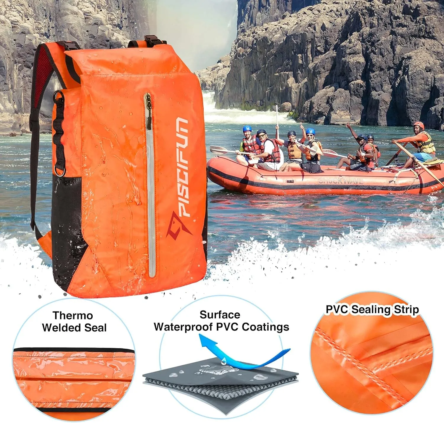 Piscifun Dry Bag Waterproof, Lightweight Dry Backpack with Waist Pouch and Phone Case for Kayaking, Boating 10L 20L 30L